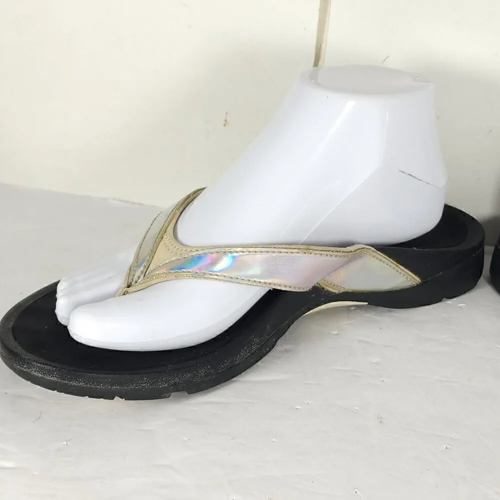 Abeo Women's Alea US9N Silver Thong Neutral Footbed Slide Thong Flip Flop Sandal
